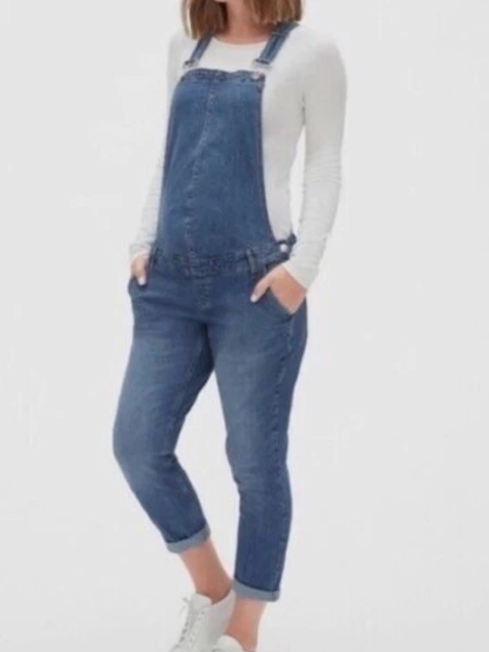 GAP Denim Overalls Womens Large Blue Maternity Adjustable Straps Pockets Bibs